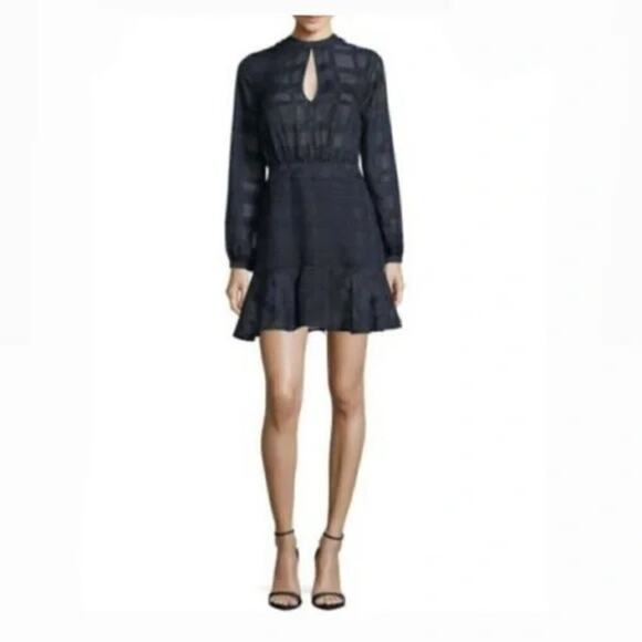 Finders Keepers Blue Long Sleeves Keyhole Neck Ruffle Hem Lights Go Out Dress - Picture 1 of 9